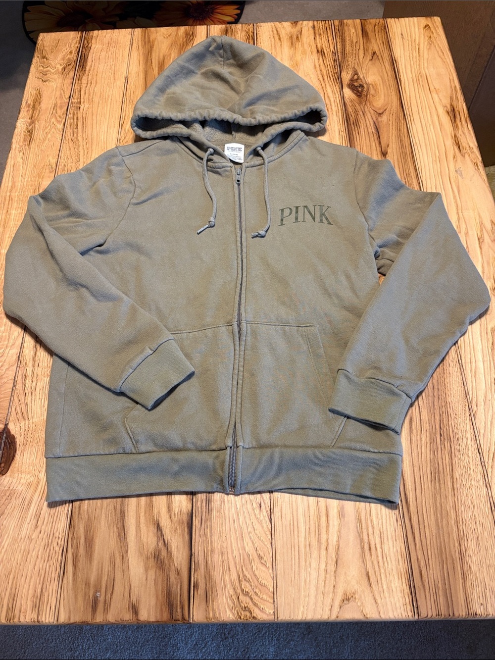 PINK Victoria's Secret Olive Green Zip Front Hoodie